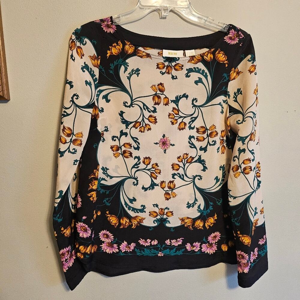 Maeve by Anthropologie 100% Silk Florence Floral Print Long Sleeve Blouse US 2